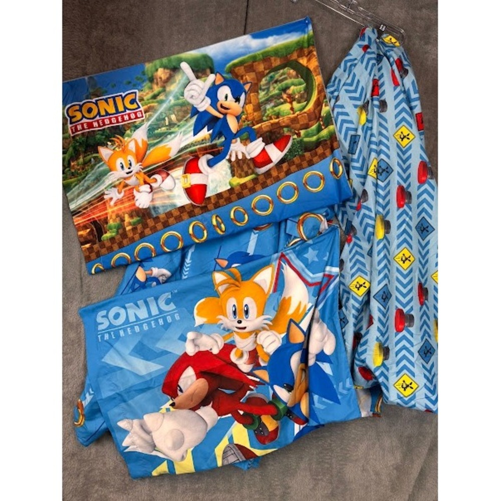 Sonic the Hedgehog Twin Sheet Set 4pc Fitted Flat 2 Pillowcases Sega Blue Kids